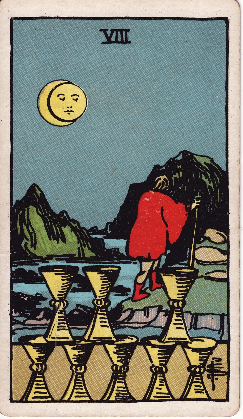 Eight (8) of Cups, from the Rider-Waite-Smith tarot