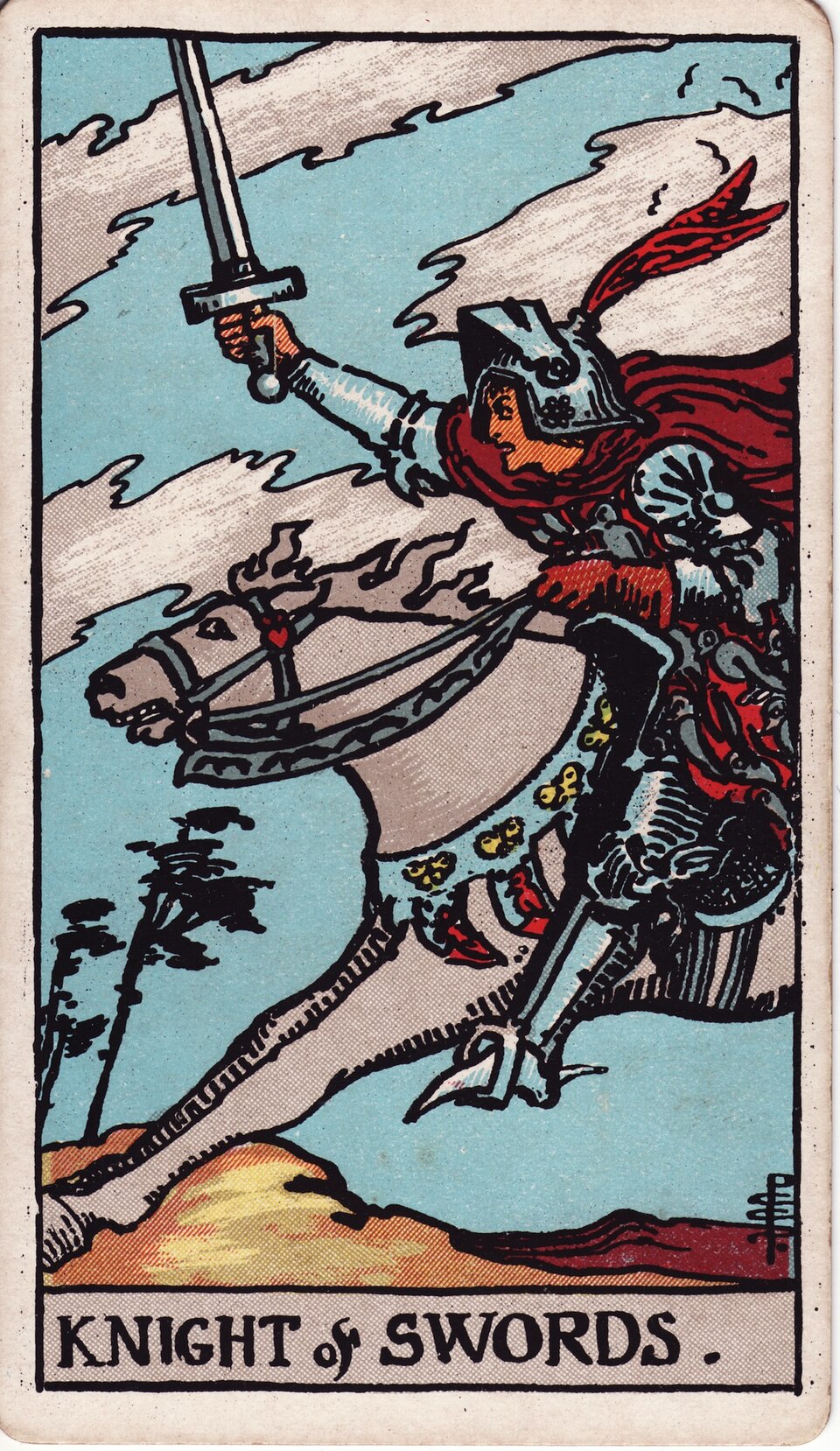 Knight of Swords, from the Rider-Waite-Smith tarot