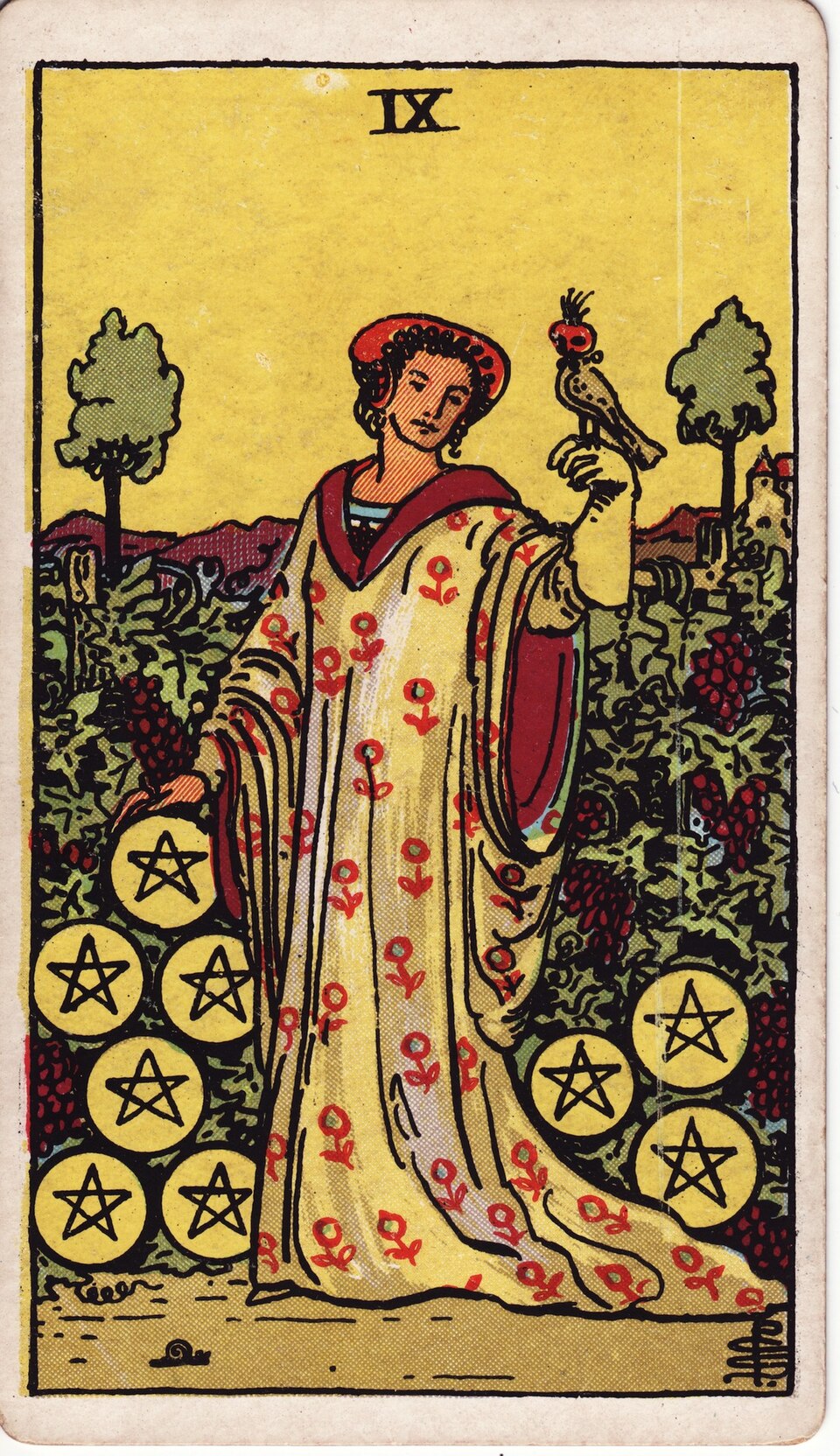 Nine (9) of Pentacles, from the Rider-Waite-Smith tarot