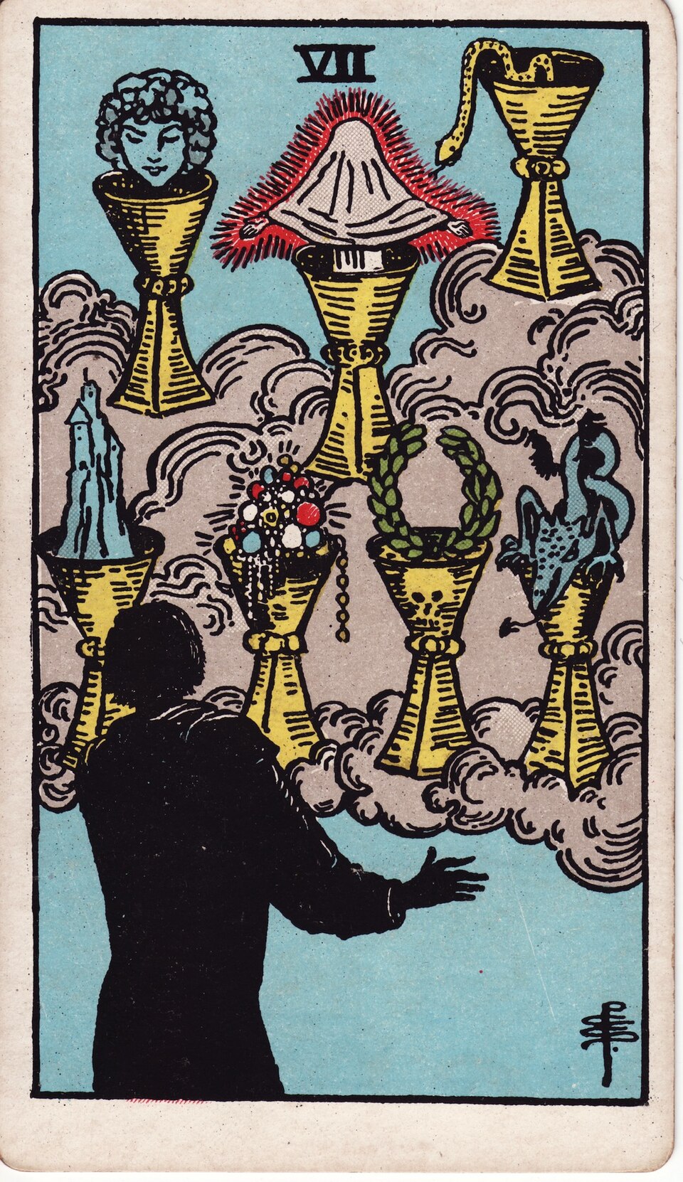 Seven (7) of Cups, from the Rider-Waite-Smith tarot