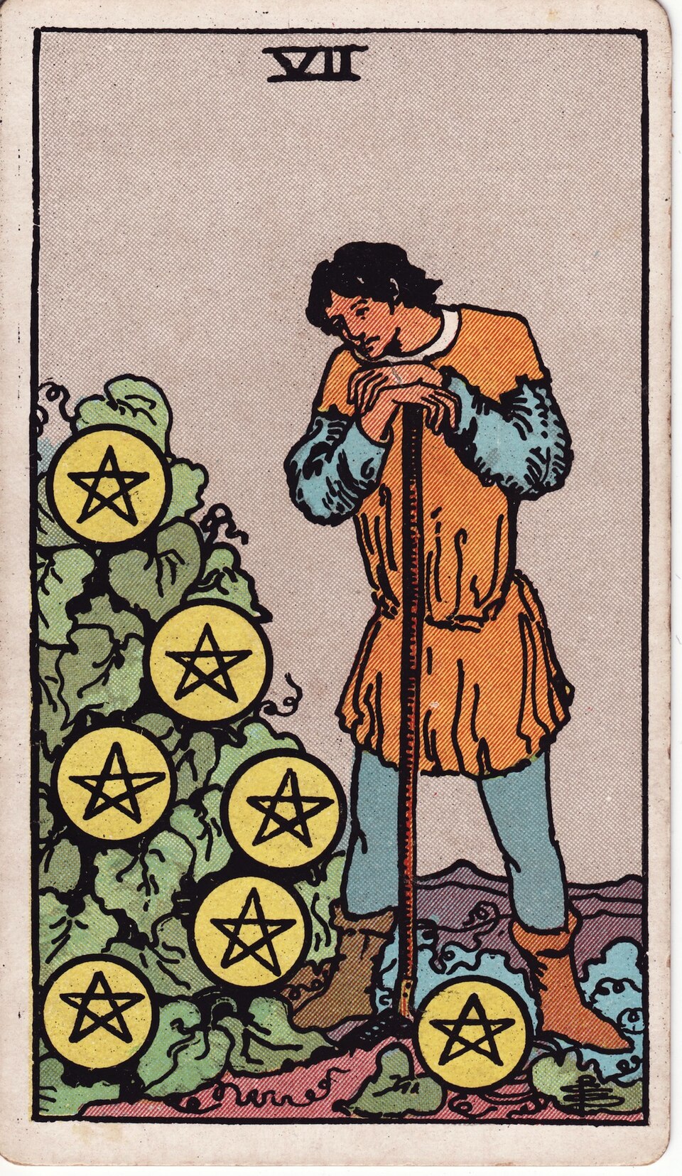 Seven (7) of Pentacles, from the Rider-Waite-Smith tarot