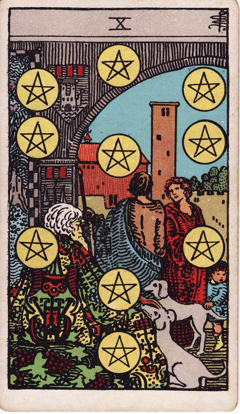 Ten (10) of Pentacles, from the Rider-Waite-Smith tarot