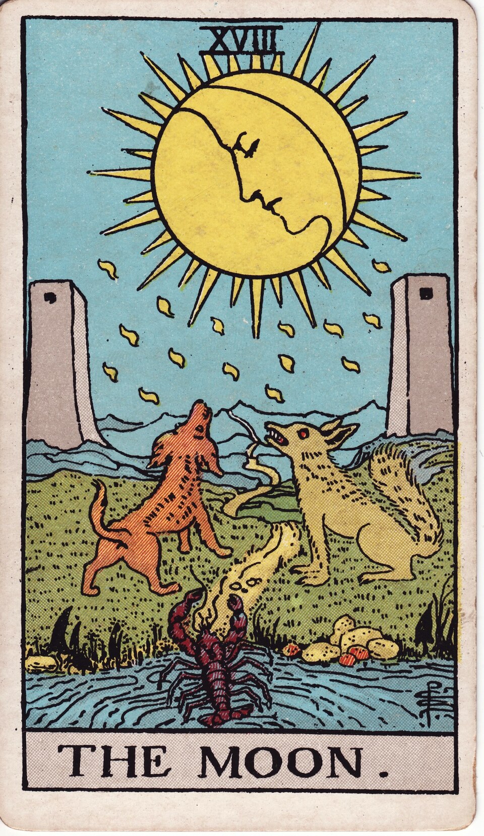 The Moon (XVIII), from the Rider-Waite-Smith tarot