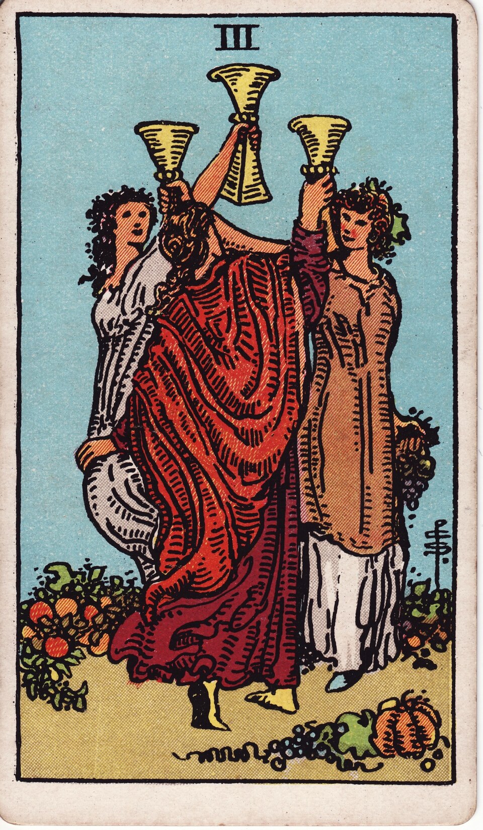 Three (3) of Cups, from the Rider-Waite-Smith tarot