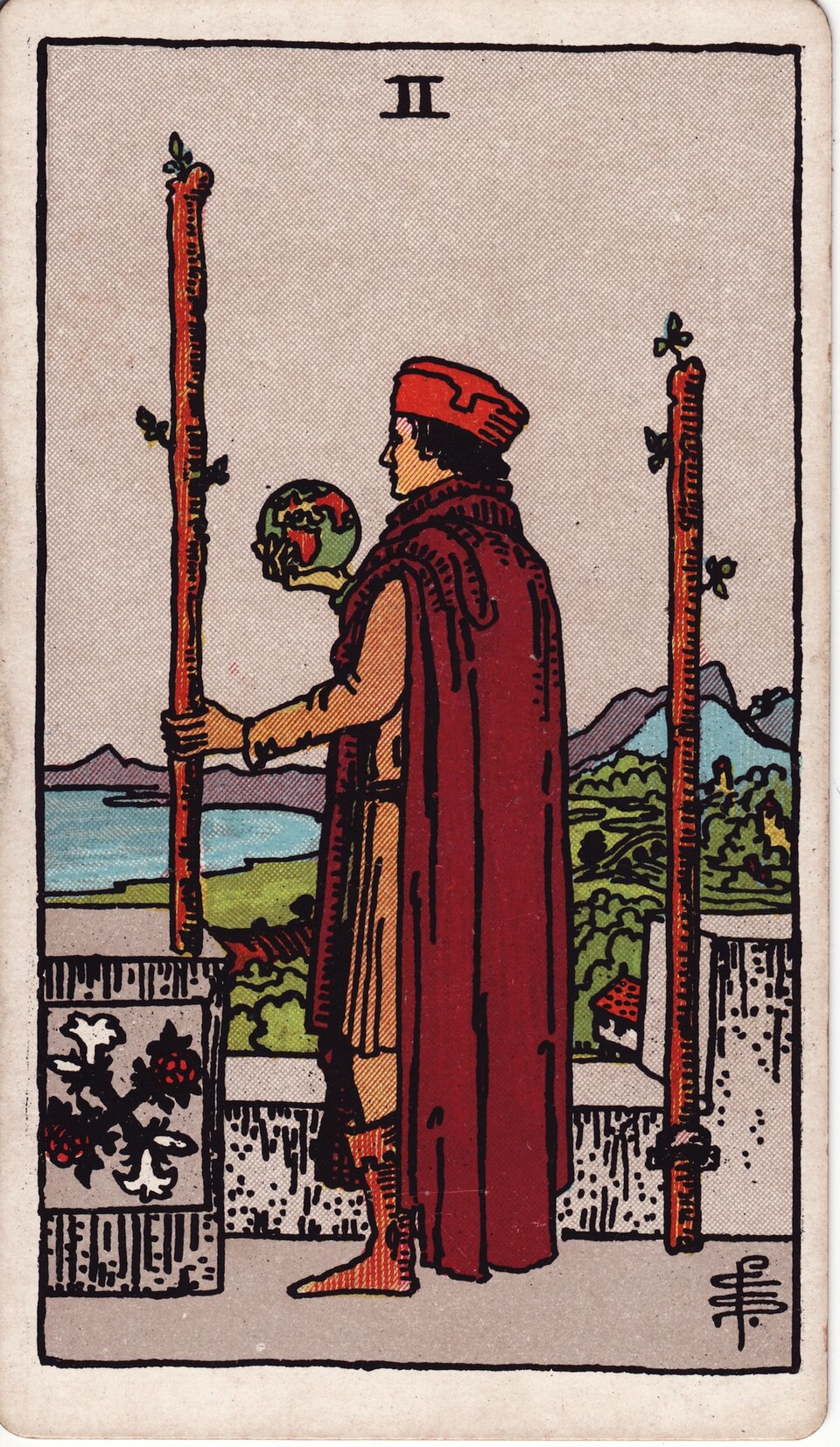 Two (2) of Wands, from the Rider-Waite-Smith tarot